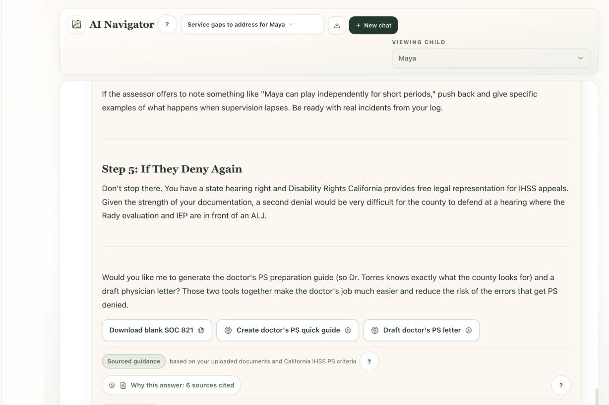 Wayfound Navigator showing a Protective Supervision preparation answer with action buttons, cited sources, and follow-up questions.